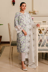 LAVENDER STRETCH-3 PIECE EMBROIDERED LAWN SUIT