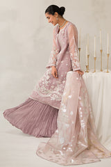 MAUVE SOMBER-4 PIECE EMBROIDERED ORGANZA SUIT