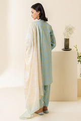 BLUE FOLIAGE-3 PC PRINTED LAWN SUIT