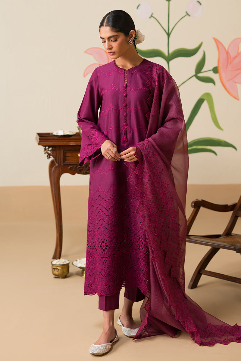 PLUM PARFAIT-3 PIECE CHIKANKARI SUIT