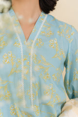 BLUE FOLIAGE-3 PC PRINTED LAWN SUIT