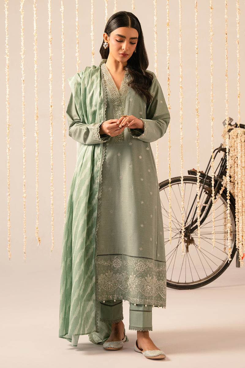 SAGE GREEN-3 PIECE EMBROIDERED LAWN SUIT