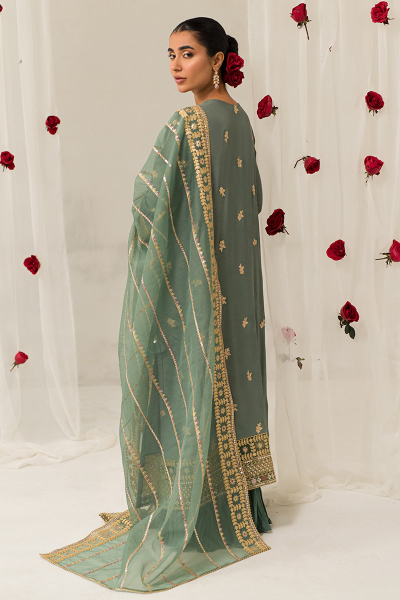 GARLAND SAGE-3 PIECE EMBROIDERED SILK SUIT