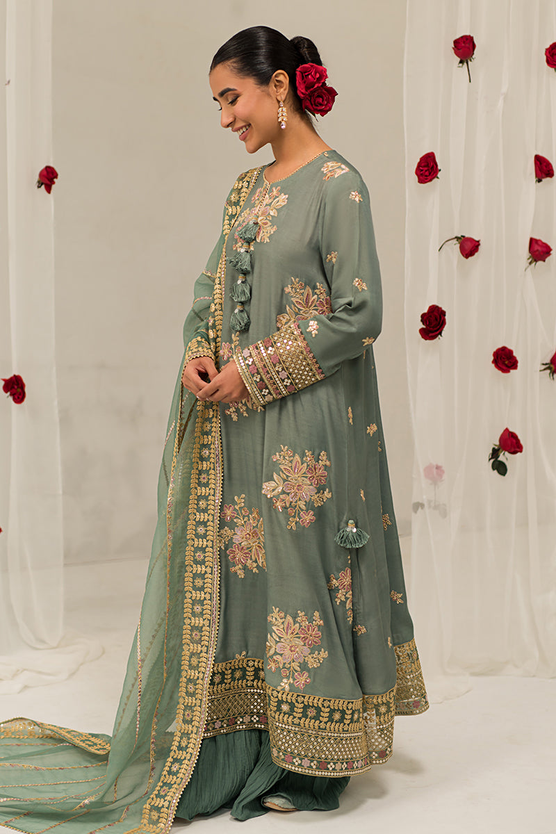 GARLAND SAGE-3 PIECE EMBROIDERED SILK SUIT