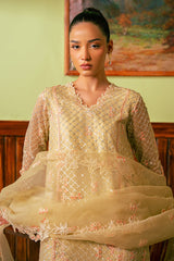 CANARY BUTTER-4 PIECE EMBROIDERED ORGANZA SUIT