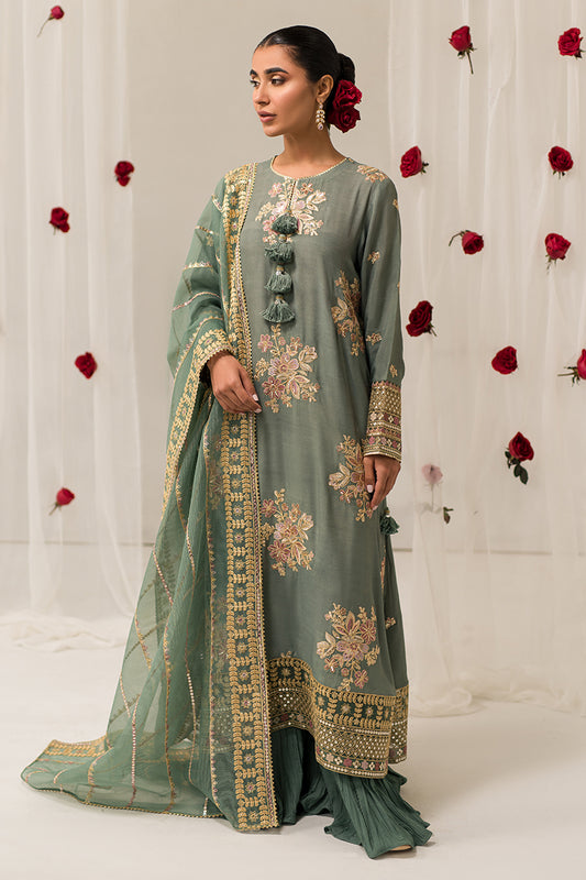 GARLAND SAGE-3 PIECE EMBROIDERED SILK SUIT