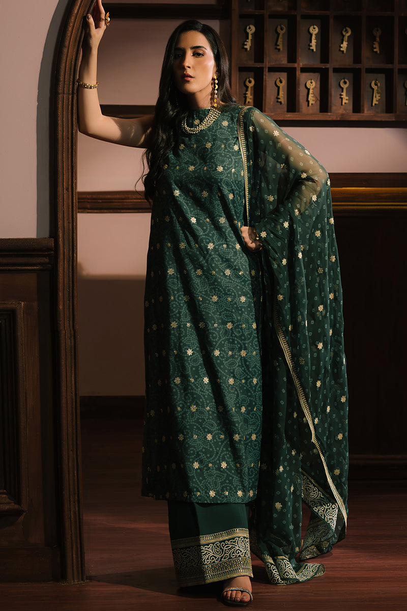 EMERALD MAJESTY-3PC SILK EMBROIDERED SUIT