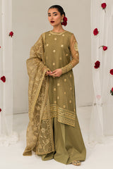 OLIVE GLEAM-4 PIECE EMBROIDERED ORGANZA SUIT