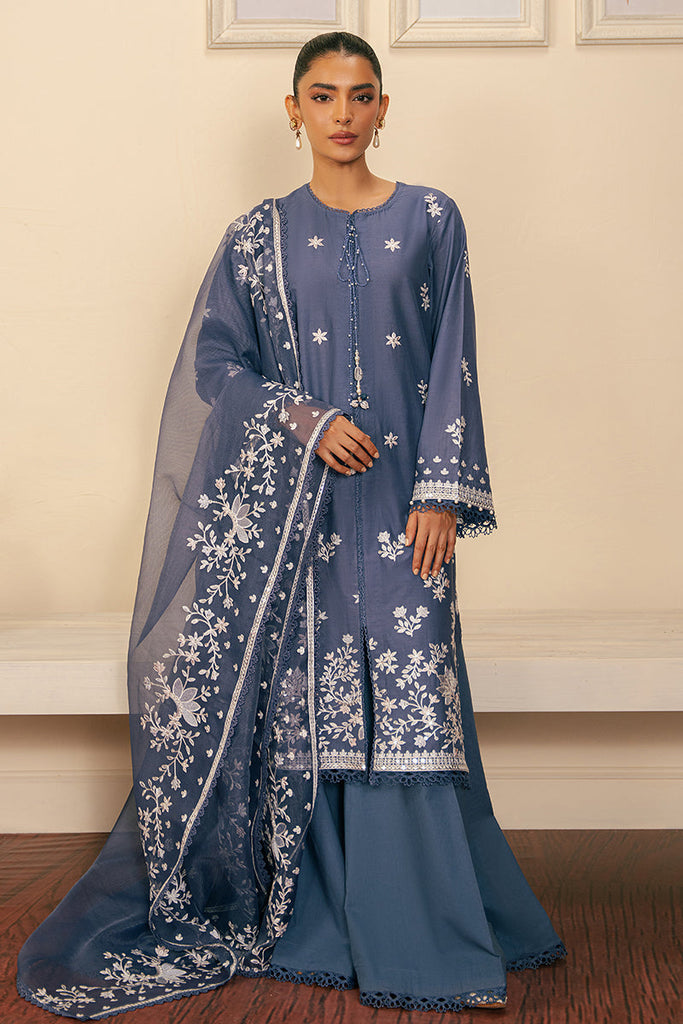 CRYSTAL FLORA-3 PIECE EMBROIDERED CAMBRIC SUIT