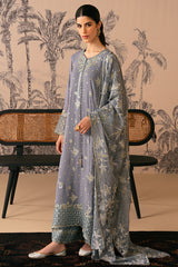 SMOKE BLUE-4 PIECE EMBROIDERED CHIFFON SUIT