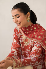 CRIMSON GLOW-3 PIECE EMBROIDERED SILK SUIT