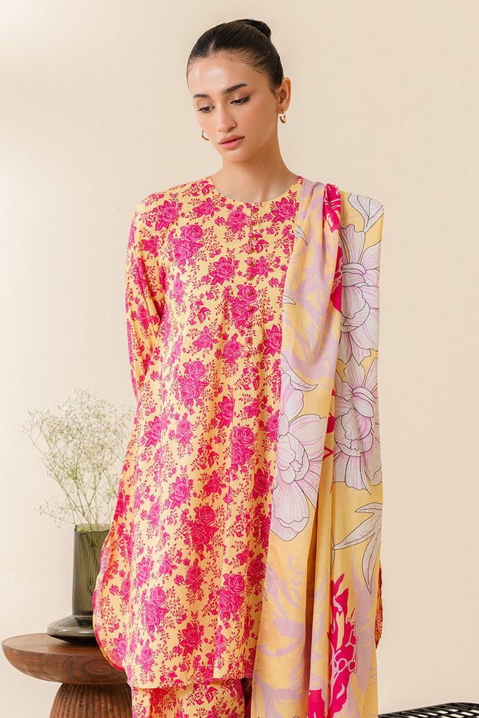 MISTED YELLOW-3 PC PRINTED LAWN SUIT