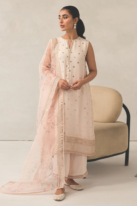 PINK HUE-4 PIECE EMBROIDERED CHIFFON SUIT