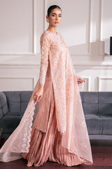 ROSE EMBER-4 PC EMBROIDERED ORGANZA SUIT