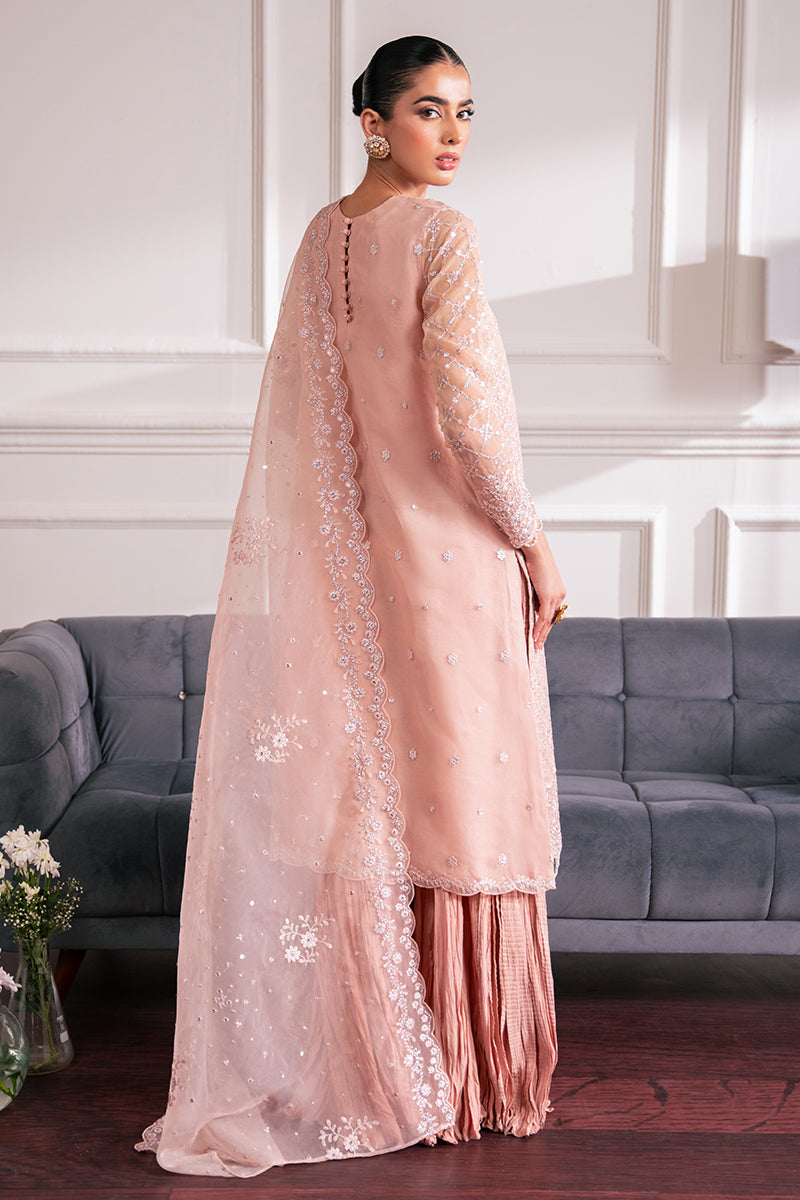 ROSE EMBER-4 PC EMBROIDERED ORGANZA SUIT