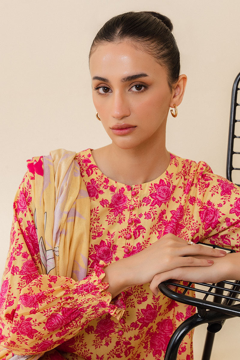 MISTED YELLOW-3 PC PRINTED LAWN SUIT