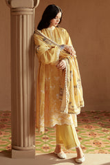 OCHRE TINT-3 PC LINEN EMBROIDERED SUIT