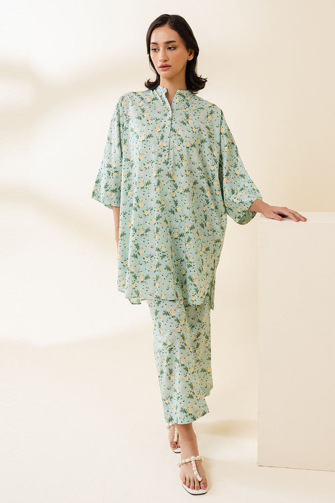 AQUA MINT-2 PC PRINTED LAWN SUIT