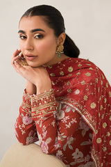 CRIMSON GLOW-3 PIECE EMBROIDERED SILK SUIT