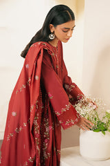 SYLVAN RED-3 PIECE EMBROIDERED CAMBRIC SUIT