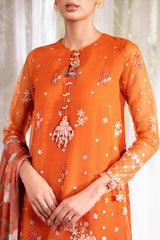 APRICOT DUSK-4 PC EMBROIDERED ORGANZA SUIT