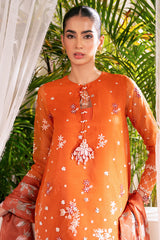 APRICOT DUSK-4 PC EMBROIDERED ORGANZA SUIT