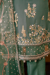 FERN GREEN-4 PIECE EMBROIDERED CHIFFON SUIT