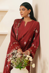 SYLVAN RED-3 PIECE EMBROIDERED CAMBRIC SUIT