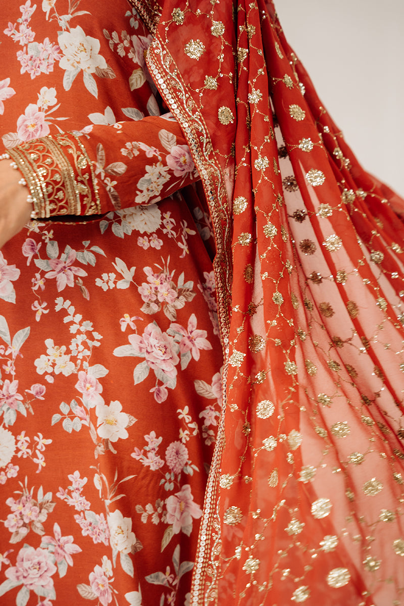 CRIMSON GLOW-3 PIECE EMBROIDERED SILK SUIT