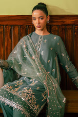 FERN GREEN-4 PIECE EMBROIDERED CHIFFON SUIT