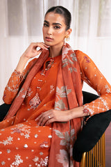 APRICOT DUSK-4 PC EMBROIDERED ORGANZA SUIT