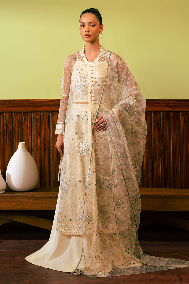 CELADON SAGE-4 PIECE EMBROIDERED ORGANZA SUIT