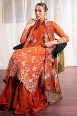 APRICOT DUSK-4 PC EMBROIDERED ORGANZA SUIT