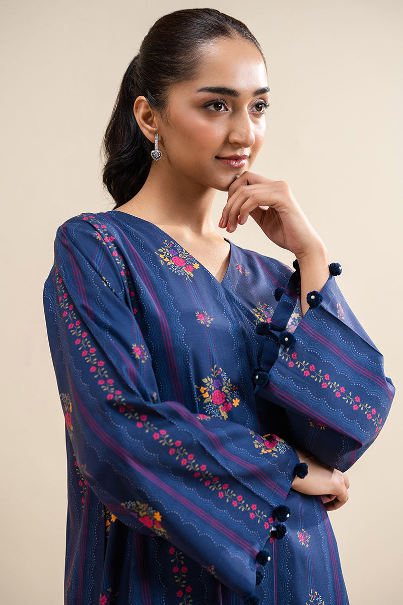 MYSTIC BLUE-2 PC PRINTED LINEN SUIT