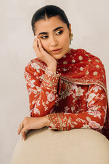 CRIMSON GLOW-3 PIECE EMBROIDERED SILK SUIT