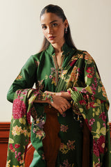 GREEN OASIS-3PC SATIN EMBROIDERED SUIT