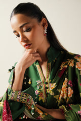 GREEN OASIS-3PC SATIN EMBROIDERED SUIT