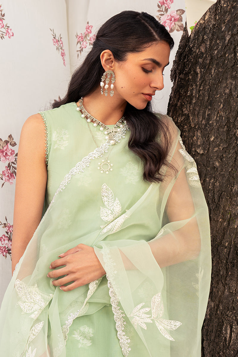 CELADON SPRUCE-3 PIECE EMBROIDERED JACQUARD SUIT