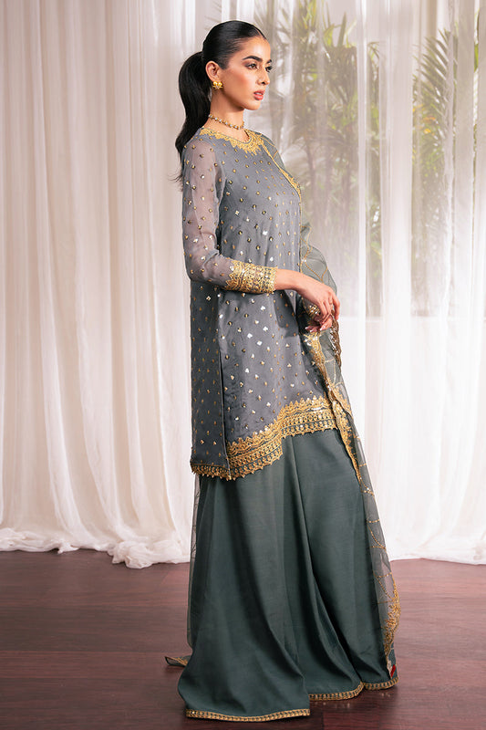 MALLARD GREEN-4 PC EMBROIDERED CHIFFON SUIT