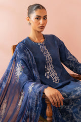 ORNATE BLUE-3 PIECE PRINTED SUIT