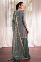 MALLARD GREEN-4 PC EMBROIDERED CHIFFON SUIT