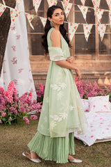 CELADON SPRUCE-3 PIECE EMBROIDERED JACQUARD SUIT