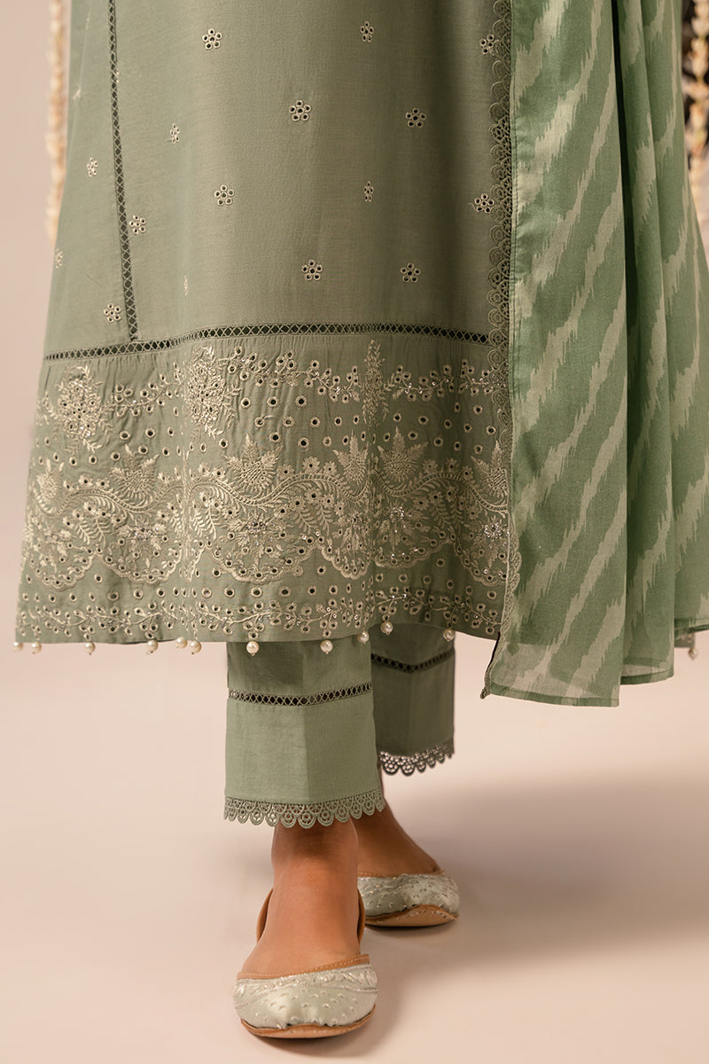 SAGE GREEN-3 PIECE EMBROIDERED LAWN SUIT