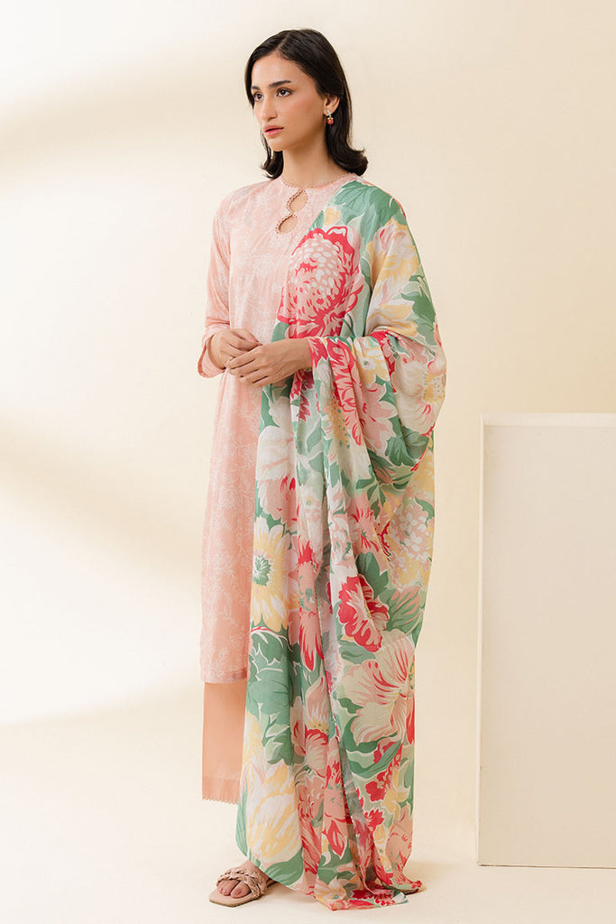 PEACH SORBET-3 PC PRINTED LAWN SUIT