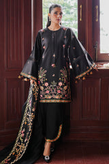 RAVEN BLOSSOM-3PC SATIN EMBROIDERED SUIT