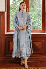 SERENITY BLUE-3PC SATIN EMBROIDERED SUIT