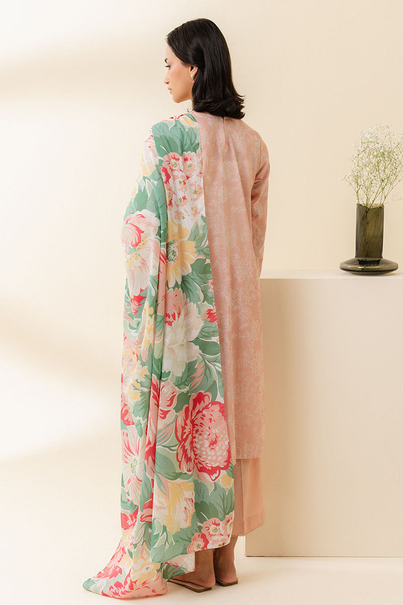 PEACH SORBET-3 PC PRINTED LAWN SUIT