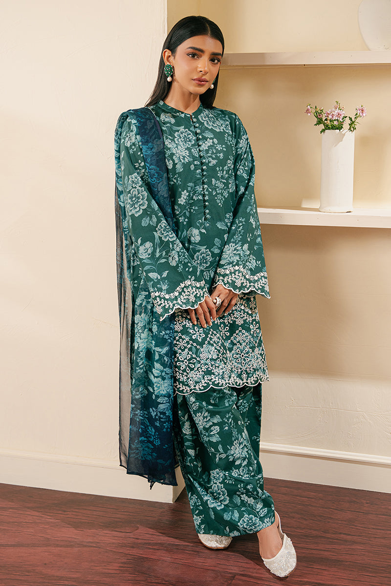 GRACE GREEN-3 PIECE EMBROIDERED CAMBRIC SUIT