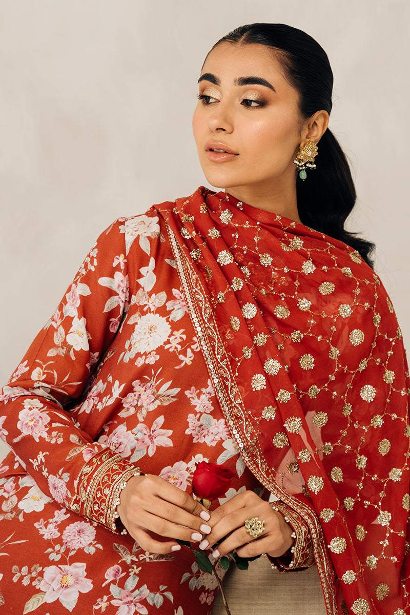 CRIMSON GLOW-3 PIECE EMBROIDERED SILK SUIT