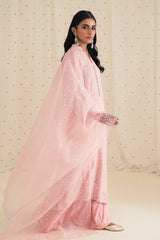 SOFT PEARL-3 PIECE SILK EMBROIDERED SUIT